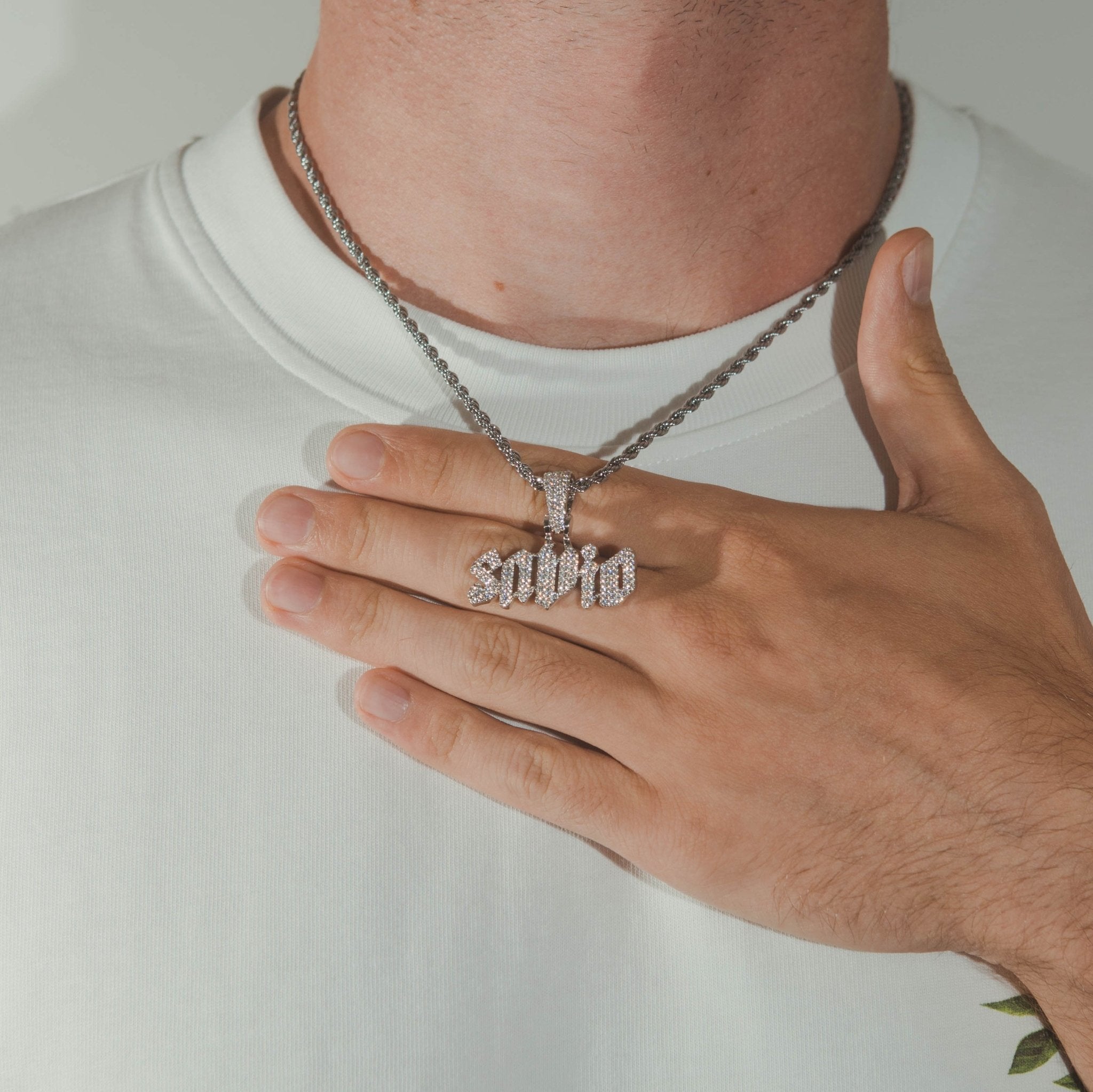 Custom Biergarten Font Pendant - White Gold - Cernucci